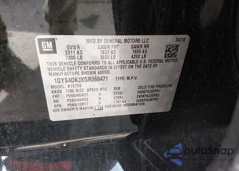 2016 Cadillac Escalade Platinum z USA, uszkodzony, nr VIN 1GYS4DKJXGR368471